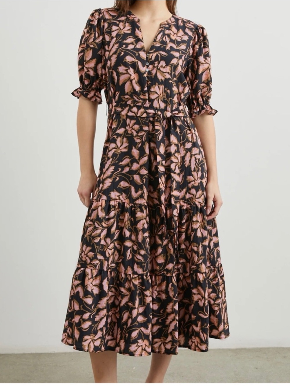 Rails Eliana Tiered Midi Dress In Jasmine Boho Flowy Small *** MISSING BELT ***